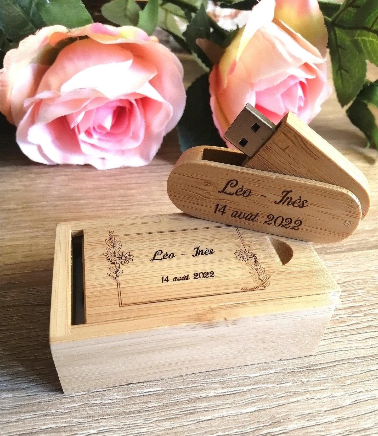 Coffret clé USB de 32Go en bois de Bambou Carbon à personnaliser - Atelier Eli'magine
