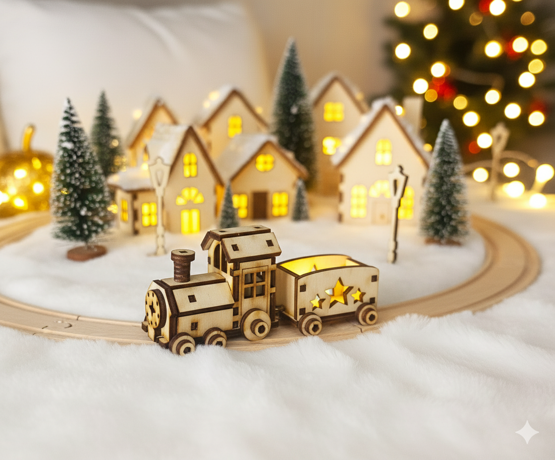 Petit train + pont pour village de noël