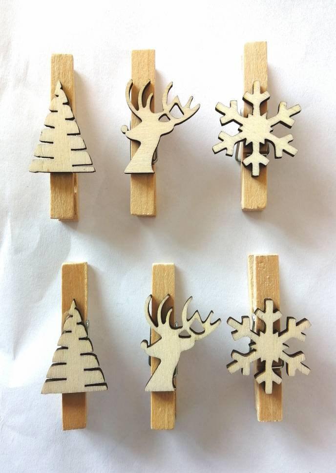 Pince à linge en bois Noel 4,5 x 2 cm 6 pièces - Atelier Eli'magine