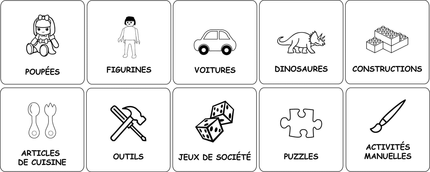 Ensemble de 10 étiquettes de rangement de jouets - Atelier Eli'magine