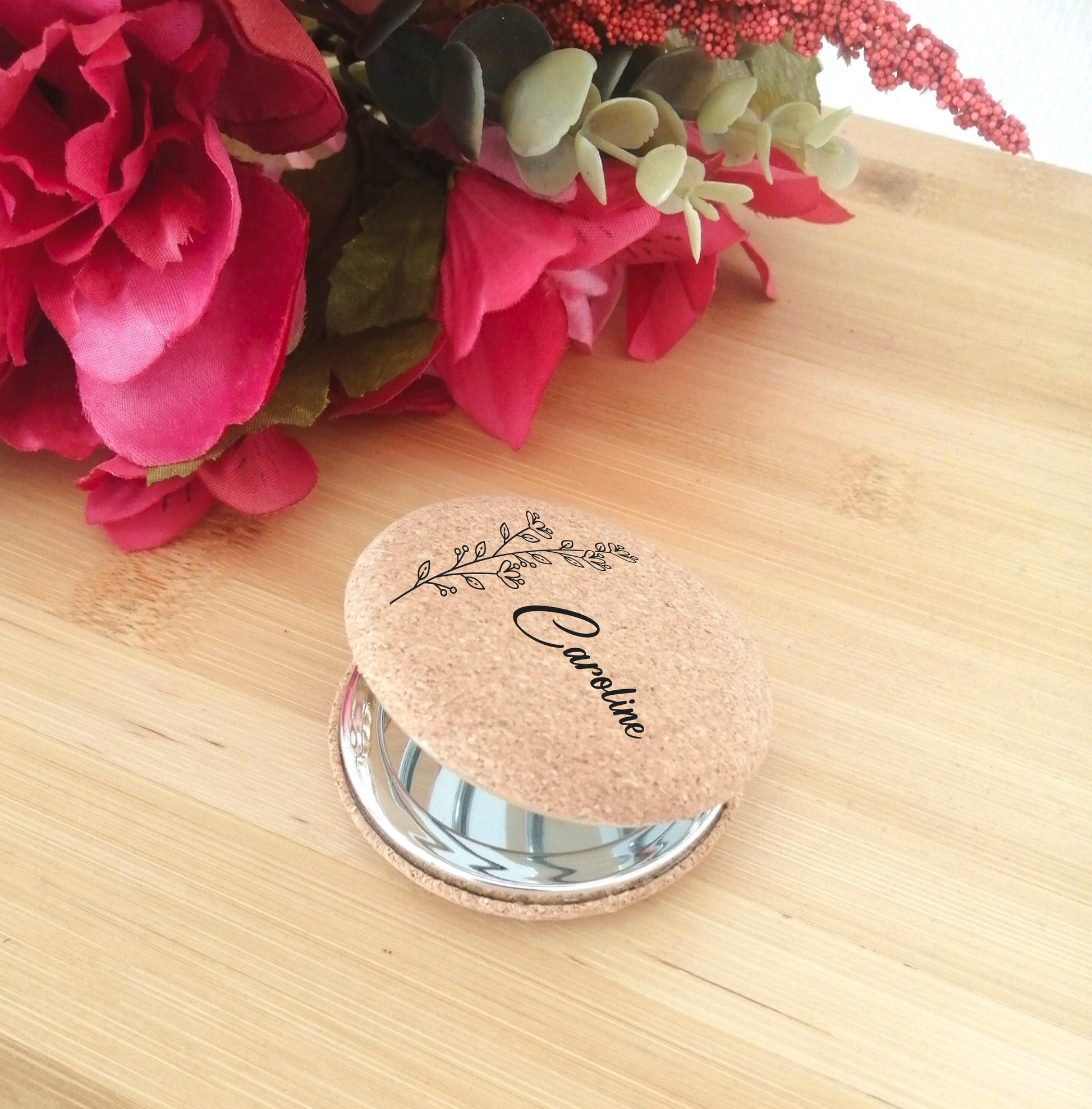 Miroir de poche en liège personnalisé - Atelier Eli'magine