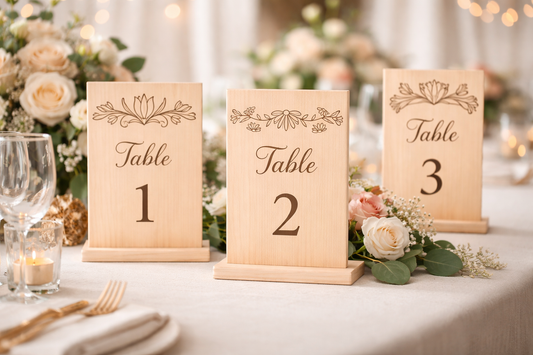 Numéros de table mariage en bois personnalisés – Élégance naturelle pour votre réception