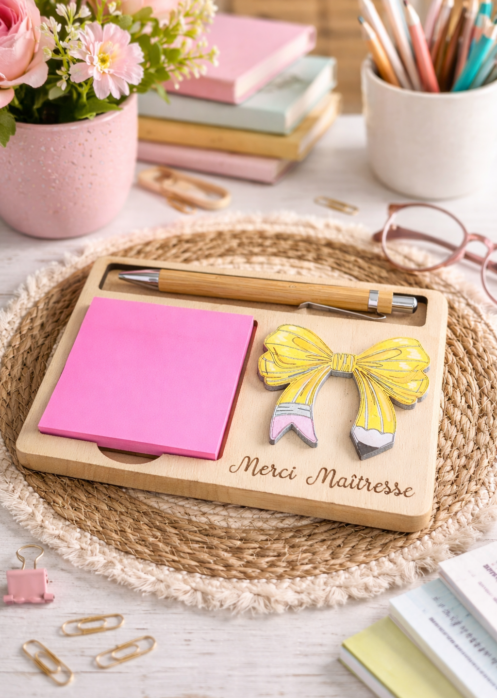 Support post-it personnalisé, bloc note, cadeau de fin d'année scolaire maîtresse/maître/atsem/nounou, cadeau fête des mères/mamie/