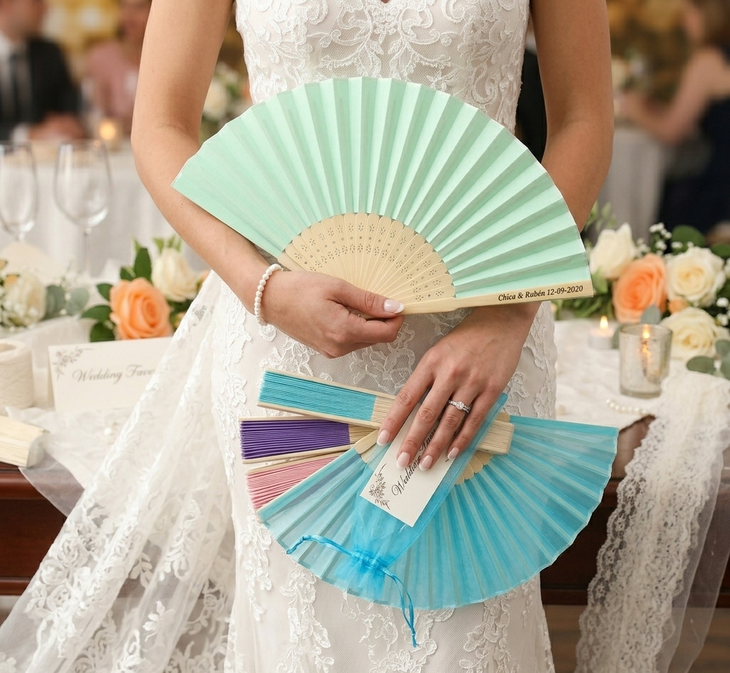 Eventail couleur personnalisé en bois pour mariage - cadeau invités