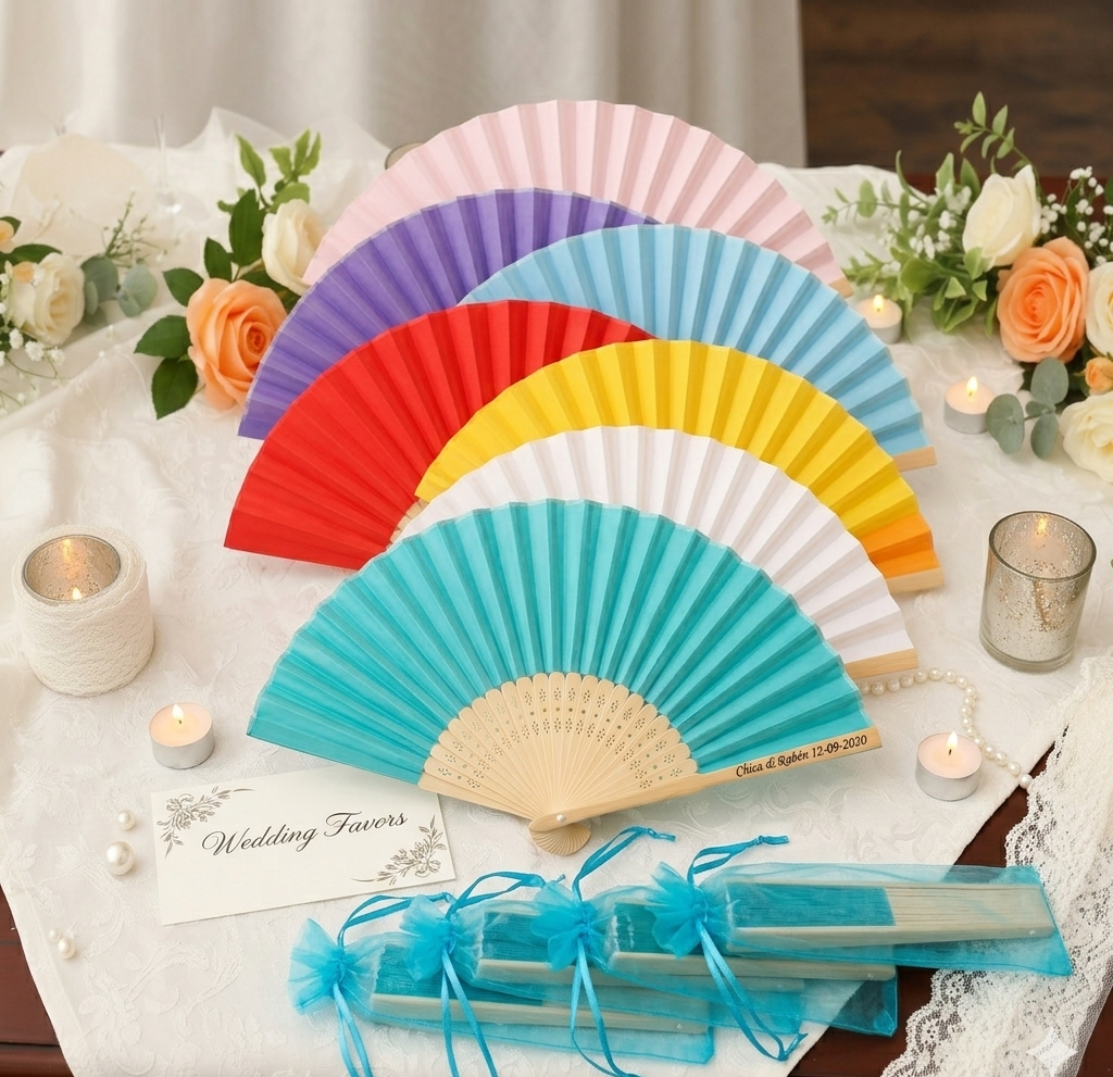 Eventail couleur personnalisé en bois pour mariage - cadeau invités