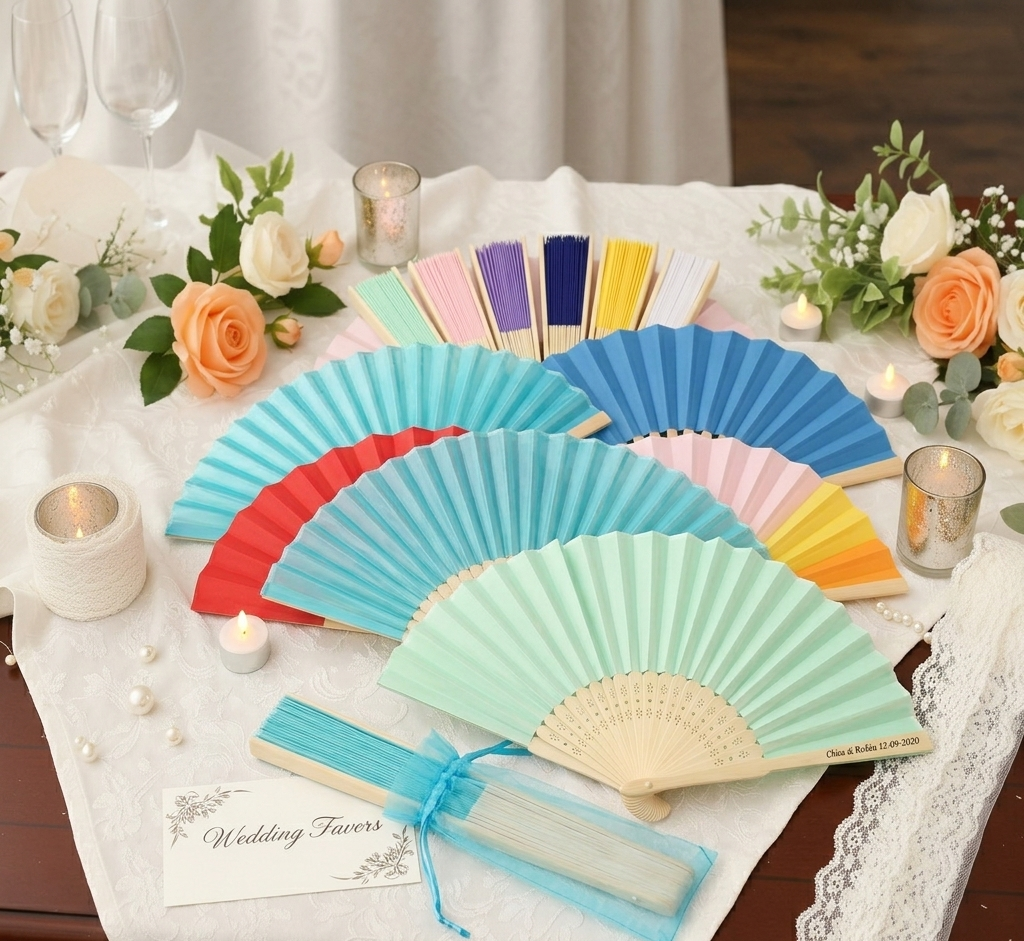 Eventail couleur personnalisé en bois pour mariage - cadeau invités