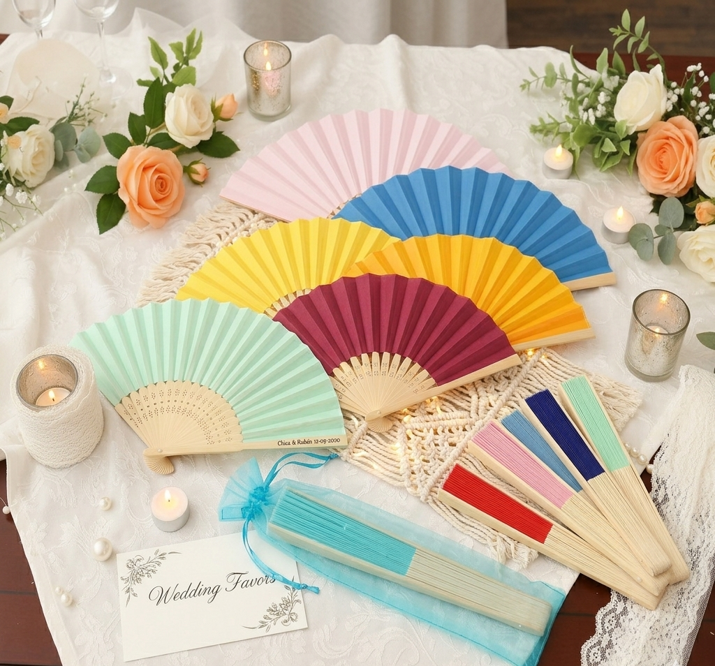 Eventail couleur personnalisé en bois pour mariage - cadeau invités
