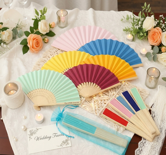Eventail couleur personnalisé en bois pour mariage - cadeau invités