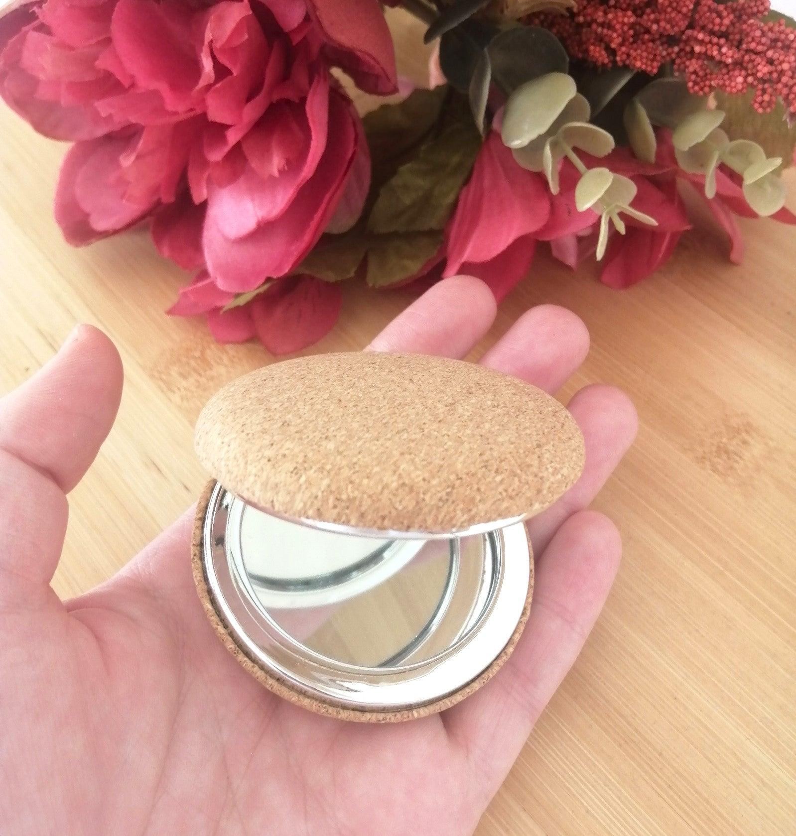 Miroir de poche en liège personnalisé - Atelier Eli'magine
