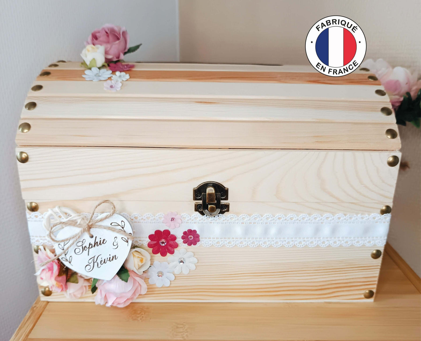 Urne coffre en bois pour carte de mariage