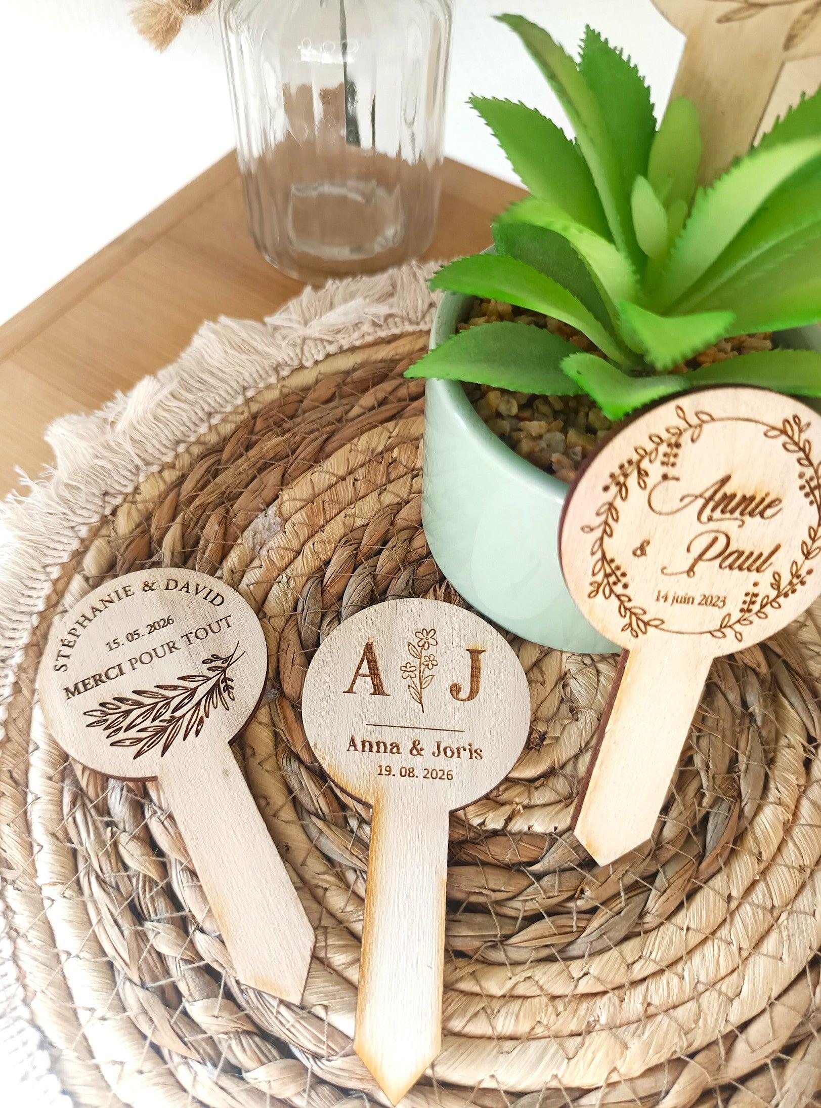 Décorations de mariage en bois succulentes personnalisées - Atelier Eli'magine
