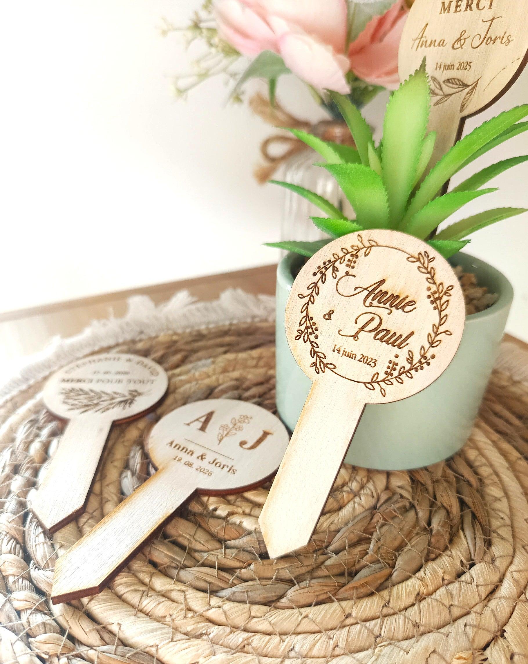 Décorations de mariage en bois succulentes personnalisées - Atelier Eli'magine