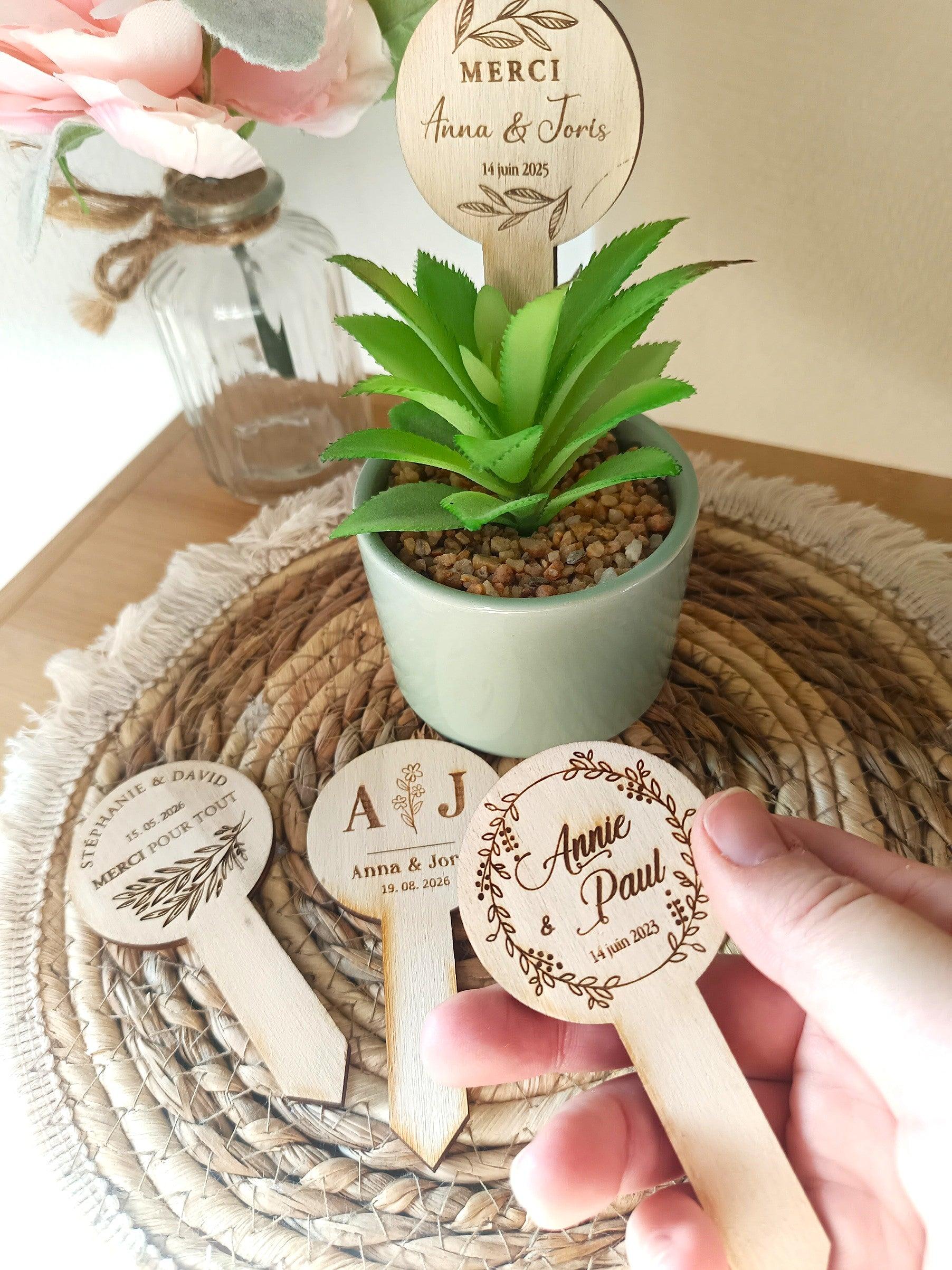 Décorations de mariage en bois succulentes personnalisées - Atelier Eli'magine