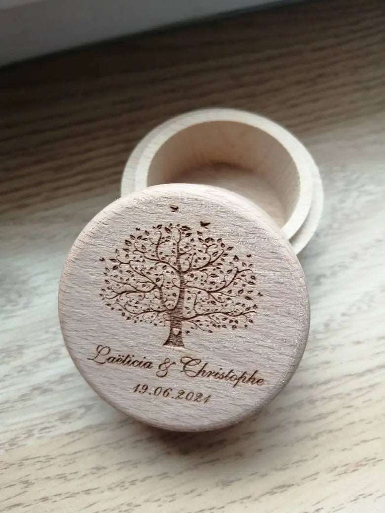 Boîte alliance ronde en bois de hêtre brut - Modèle aux choix Ma boutique