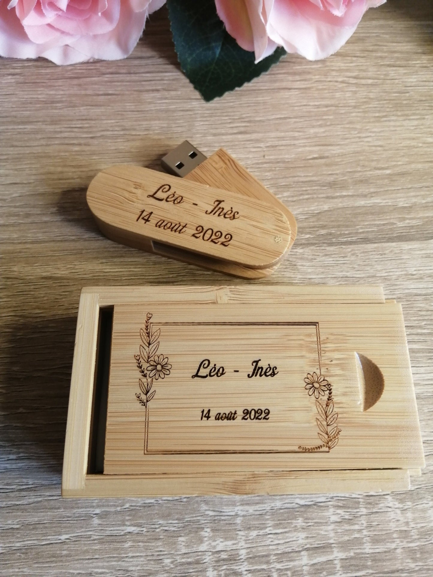 Coffret clé USB de 32Go en bois de Bambou Carbon à personnaliser