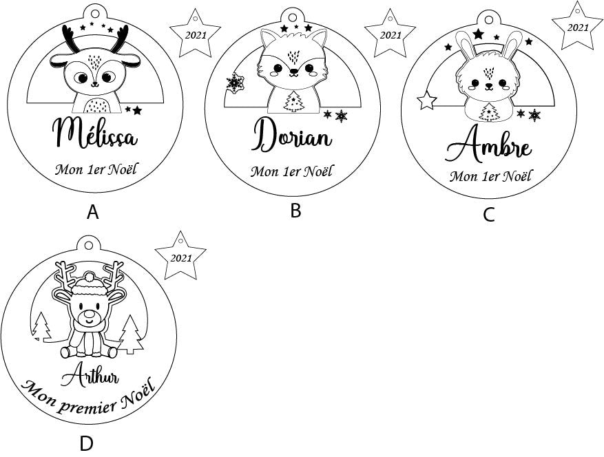 Décorations Noël en bois à personnaliser, premier noël